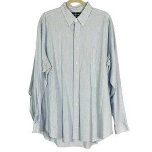 Ralph Lauren Classic Fit Blue Seersucker Button Down Pink Pony Shirt, Men's XXL
